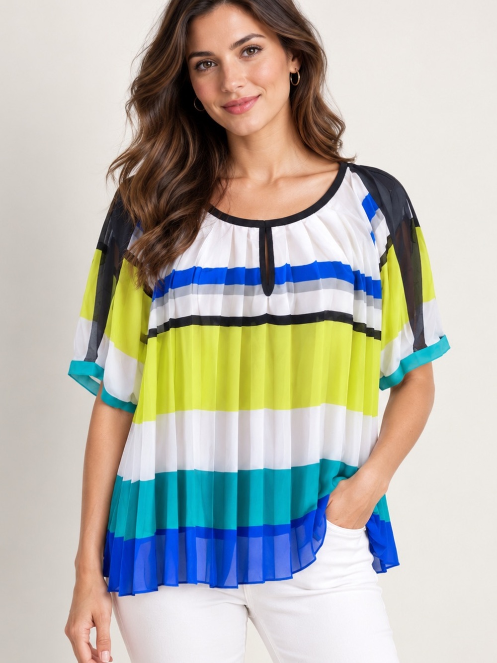 NWT Jennifer Lopez ribbed color block blouse